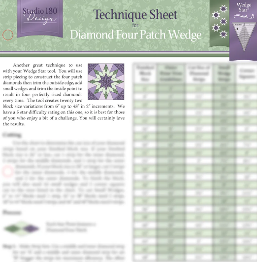Studio 180 Design Diamond Four Patch Wedge technique sheet quilting pattern
