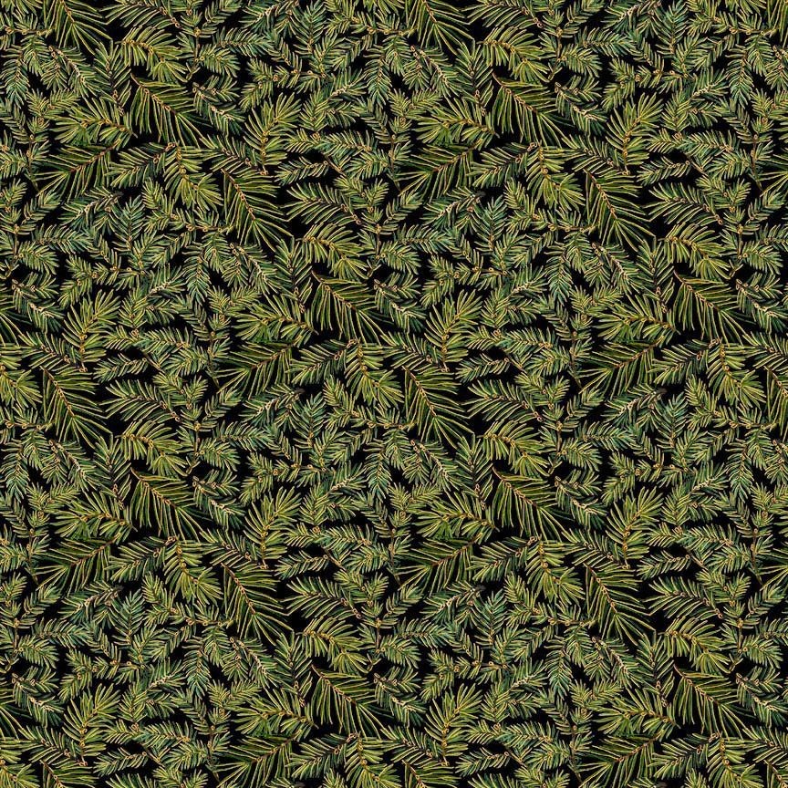 Timeless Treasures - Merry Christmas - Packed Pine Needles Metallic - Green CM4148