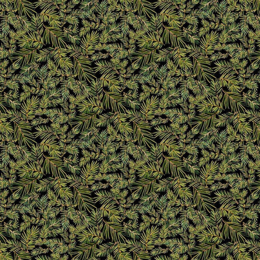Timeless Treasures Merry Christmas Packed Pine Needles Metallic Green CM4148 metallic Christmas quilting cotton