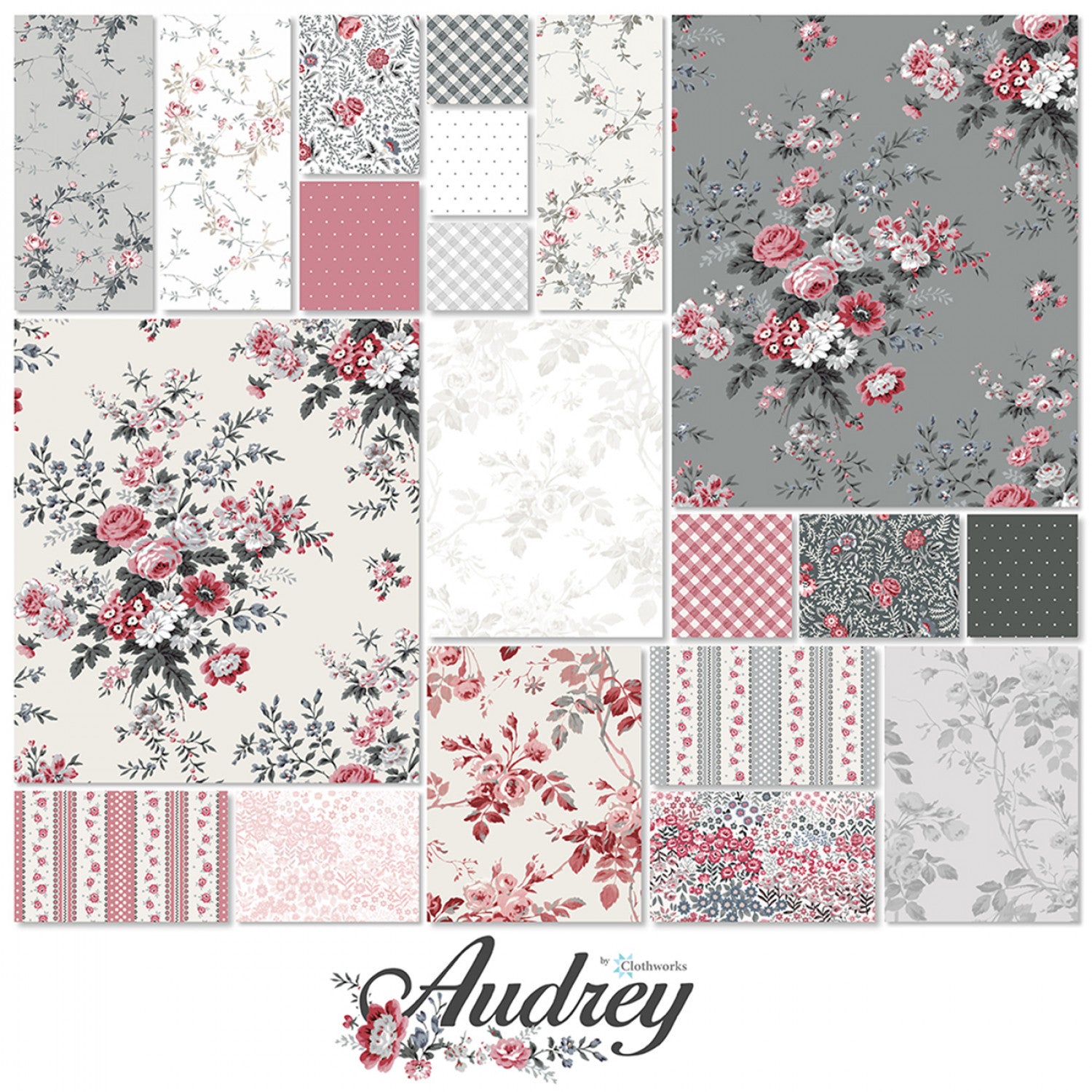 Clothworks Audrey Charm Pack 5 inch precut squares