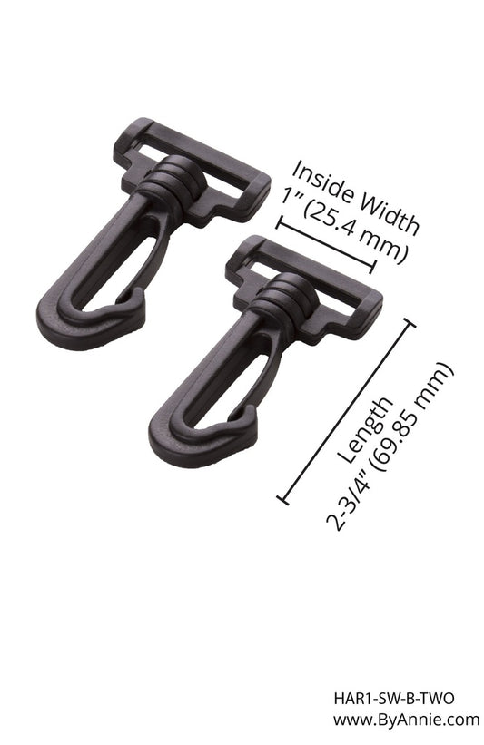 1" Swivel Hook - Black Plastic - Set of Two