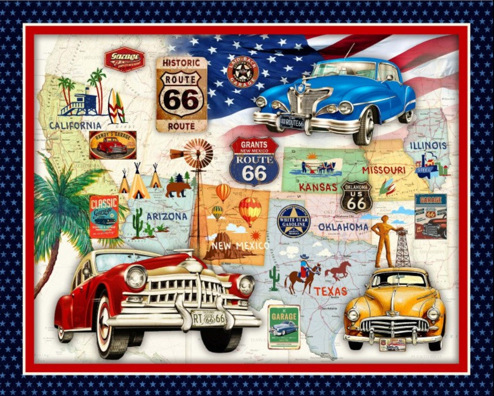 Michael Miller Route 66 Panel DCX12527-MULT fabric panel
