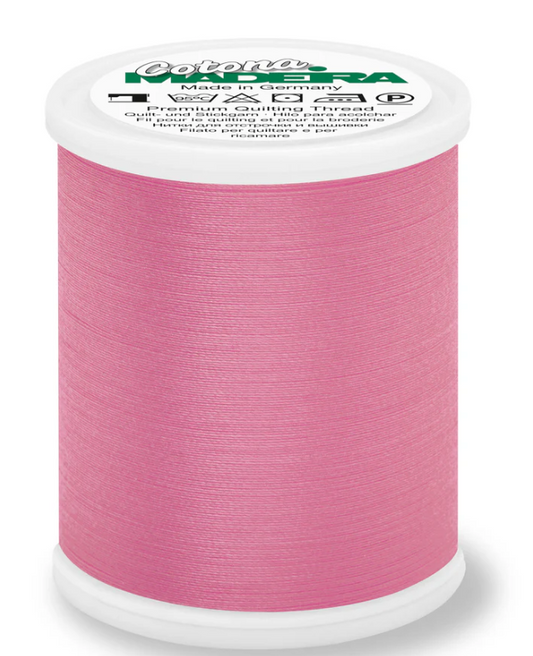 Spool of Madeira Cotona 50wt thread in Pink, color 605