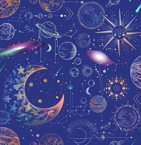 Benartex Celestial Skies Universe Royal quilting cotton fabric
