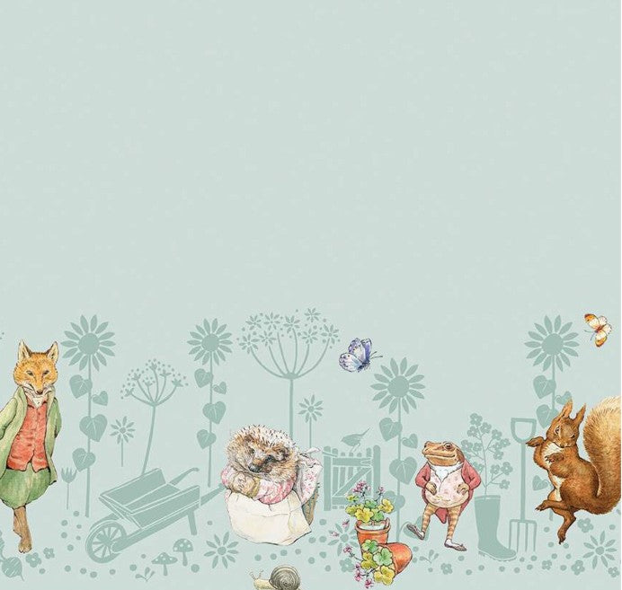Riley Blake Peter Rabbit Friends Border Print Blue fabric