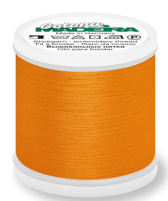 Spool of Madeira Cotona 30wt thread in Orange, color 604