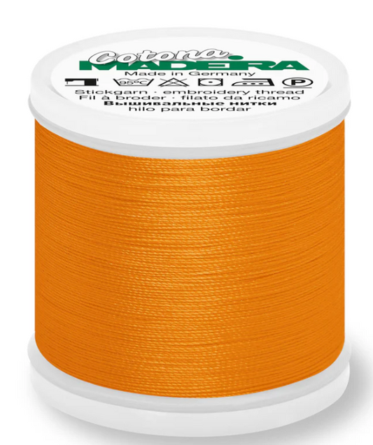 Spool of Madeira Cotona 30wt thread in Orange, color 604
