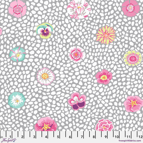 Kaffe Fassett Guinea Flower Grey all-over floral print fabric
