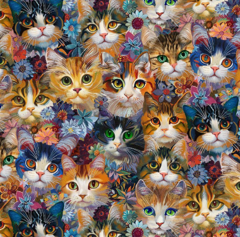 Timeless Treasures Calico Cat Packed Cats and Floral quilting cotton