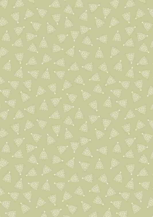 Lewis and Irene Celtic Christmas Celtic trees festive sage green C131B cotton fabric
