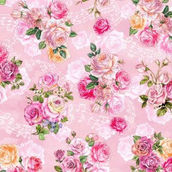Spring Songs Fairy Roses Pink novelty quilting fabric