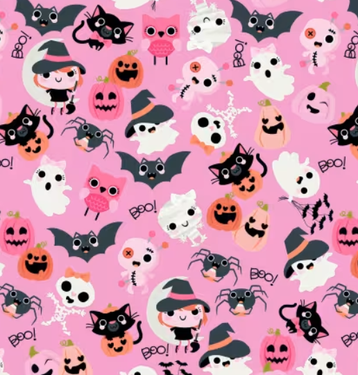 Poppie Cotton Not Scary Boos With Bows pink NT26501 Halloween ghost print