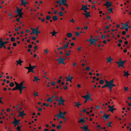 Island Batik Freedom Rings Shooting Stars Red Crimson cotton batik quilting fabric