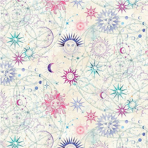 Benartex Celestial Skies Sun and Moon Cream quilting cotton fabric