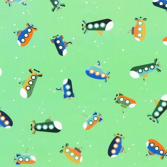 Robert Kaufman Full Speed Ahead Green transportation quilting cotton