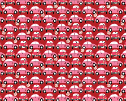 Poppie Cotton Hey Love Bug Beep Beep Red quilting cotton novelty fabric