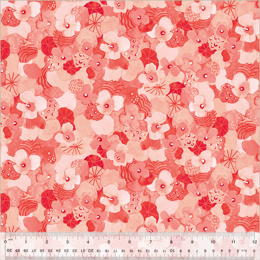 Wild Meadow Flowering Hedge Coral Cotton quilting fabric floral collection