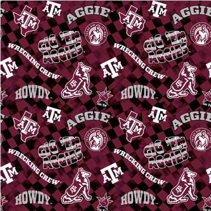 Texas AM Aggies check allover Benartex licensed quilting fabric