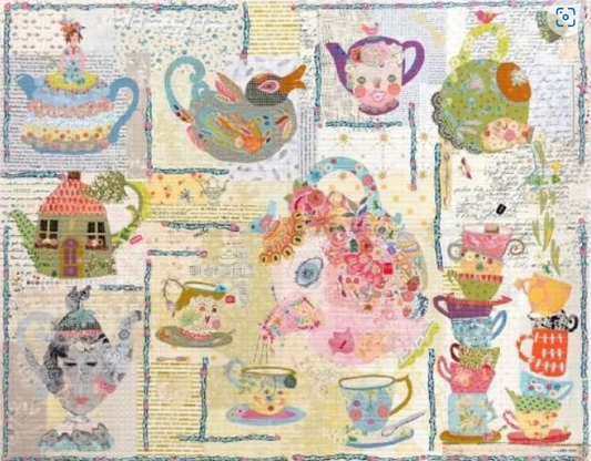 Tea Party Collage Pattern fabric collage quilt pattern by Laura Heine of Fiberworks