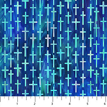 Northcott Risen Small Cross Blue Multi DP28663 quilting cotton