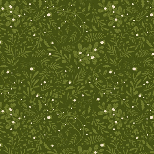 Blank - Holly Jolly Calico - Amelia Designs - Swirls Foliage - 4675-66 Evergreen