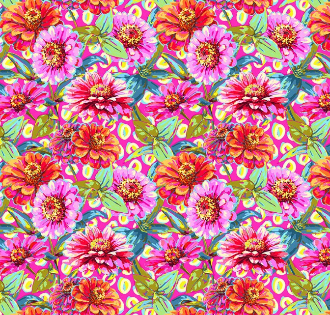 Free Spirit Festival Zinnias pink quilting cotton fabric