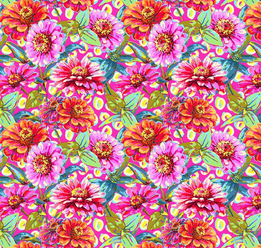 Free Spirit Festival Zinnias pink quilting cotton fabric