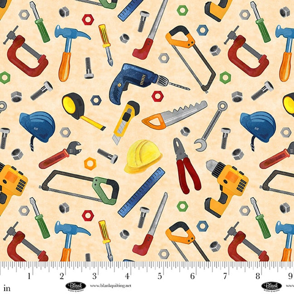 Let's Get Building peach quilting cotton fabric Studio E