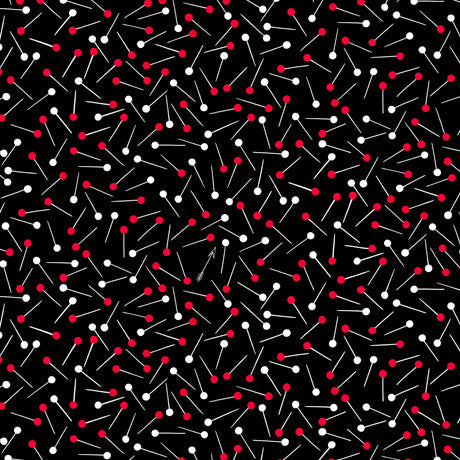 QT Sew What Tossed Pins Black quilting cotton