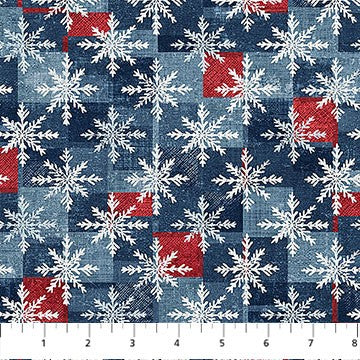 Northcott - Village Folk - Snowflake Grid Lt Blue Multi F28826-42
