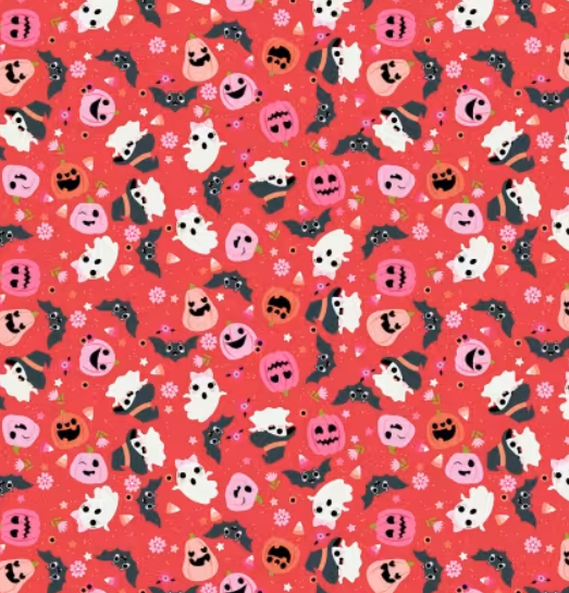 Poppie Cotton Not Scary Going Batty orange NT26511 Halloween bat print