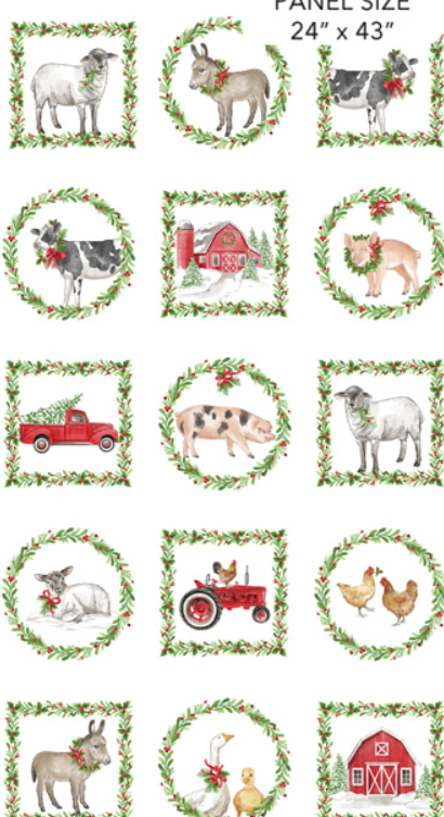Northcott Barnyard Christmas 28800-10 white multi holiday novelty cotton