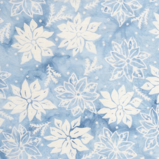 Island Batik Frosted Wishes Poinsettias and Springs Blue Bluebelle cotton batik quilting fabric
