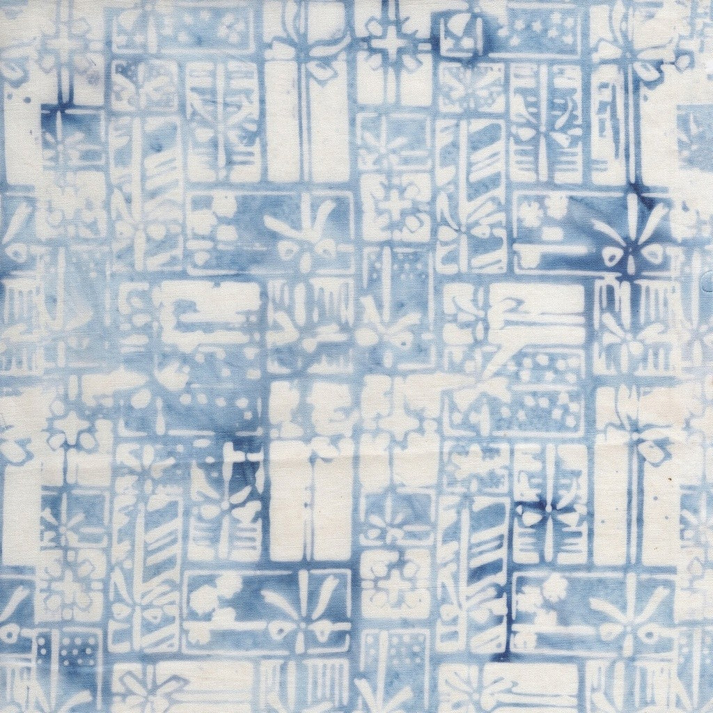 Island Batik Frosted Wishes Wrapped Presents Blue Sky cotton batik quilting fabric
