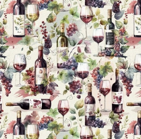 Timeless Treasures Wine Tasting Wine Bottles and Glasses multi CD4174 cotton