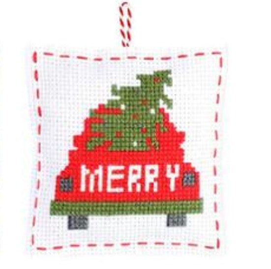 Holiday Cross Stitch Pillow Kit Truck Christmas embroidery