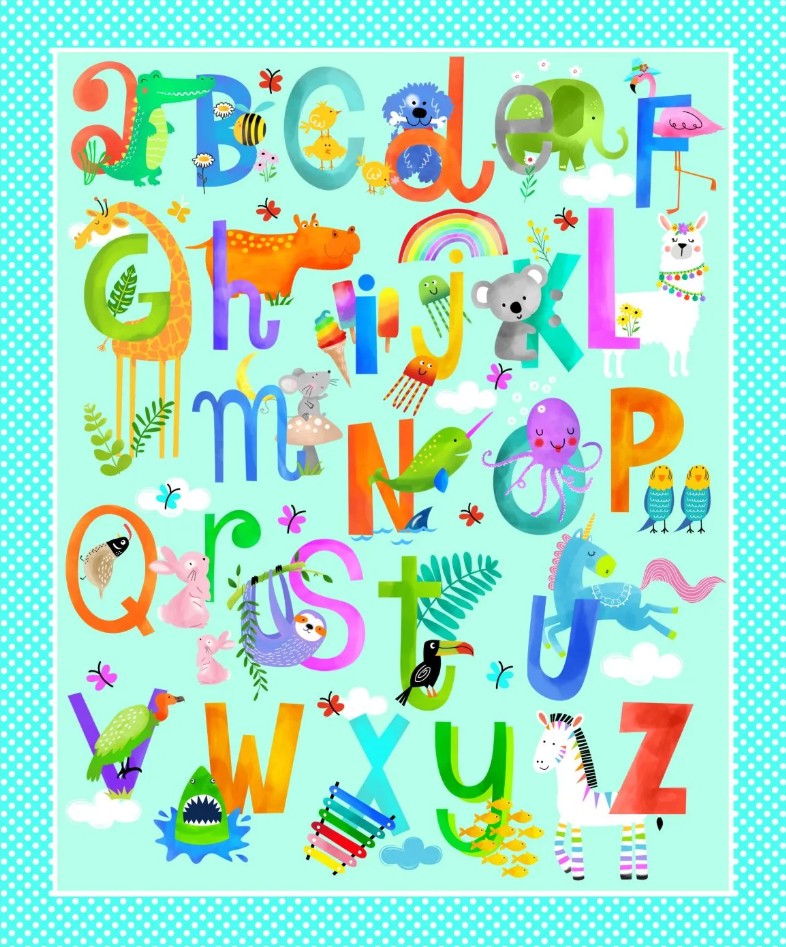 Oasis ABC alphabet 36 inch quilting fabric panel