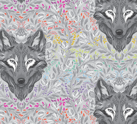 Tula Pink Wolf of Pink Street Fog white quilting cotton FreeSpirit