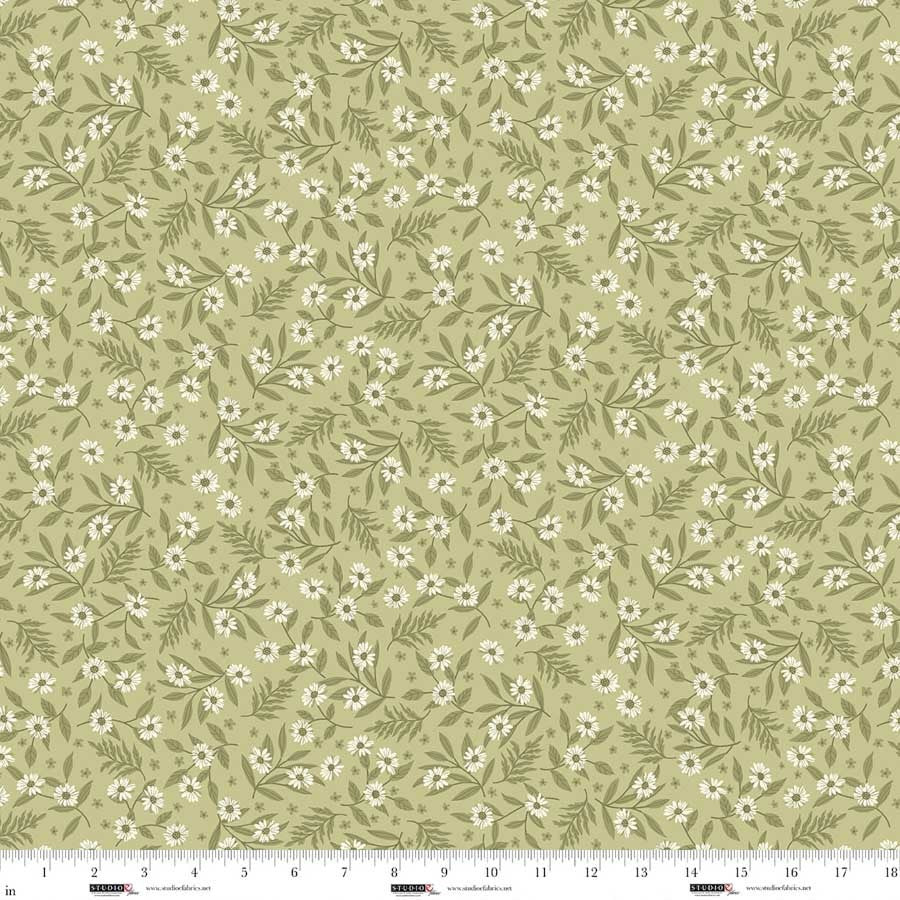 Studio E Layla Chelsea Designworks Dusty Green Daisy quilting cotton