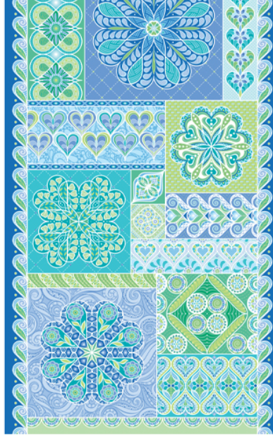 Benartex Heart Panel Lake blue quilting fabric