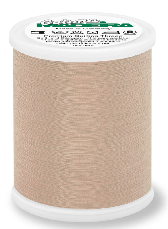Spool of Madeira Cotona 50wt thread in Tan, color 659