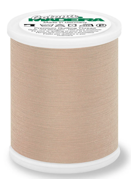 Spool of Madeira Cotona 50wt thread in Tan, color 659