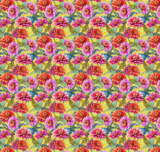 Free Spirit Festival SM Zinnias green quilting cotton fabric