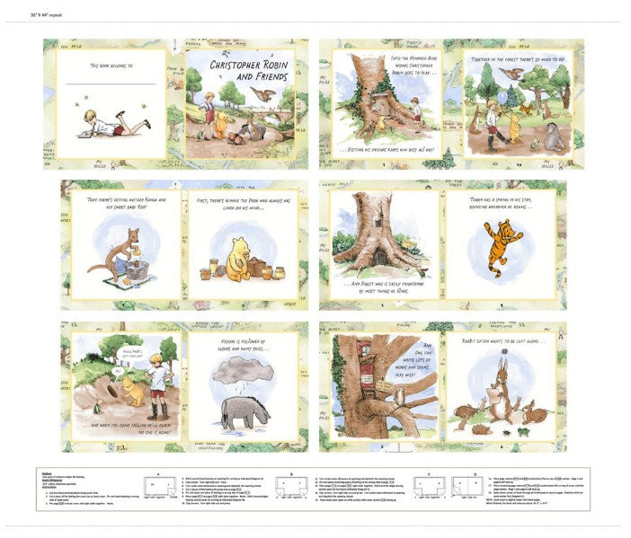 Classic Winnie Book Panel Brown Green Studio e quilting fabric