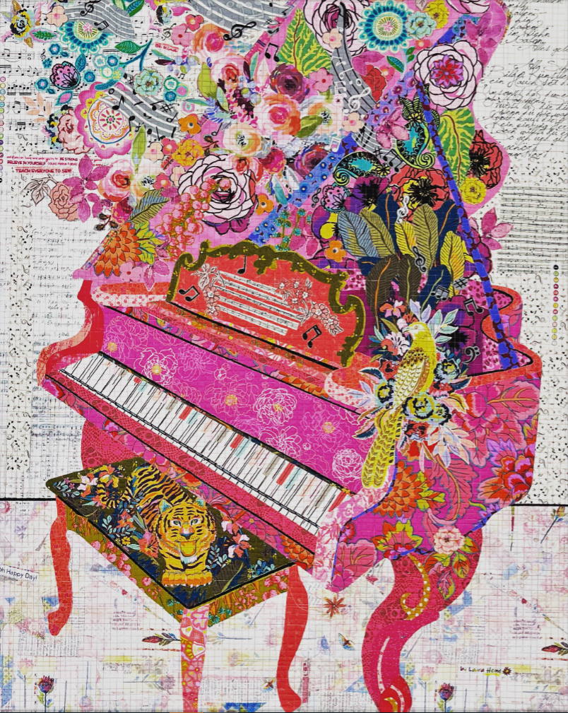 Limited Edition Pink Piano Collage Fabric Kit by Laura Heine
