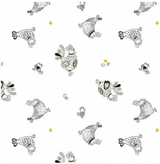 Blank Lower the Volume Hens 1951-01 White quilting fabric