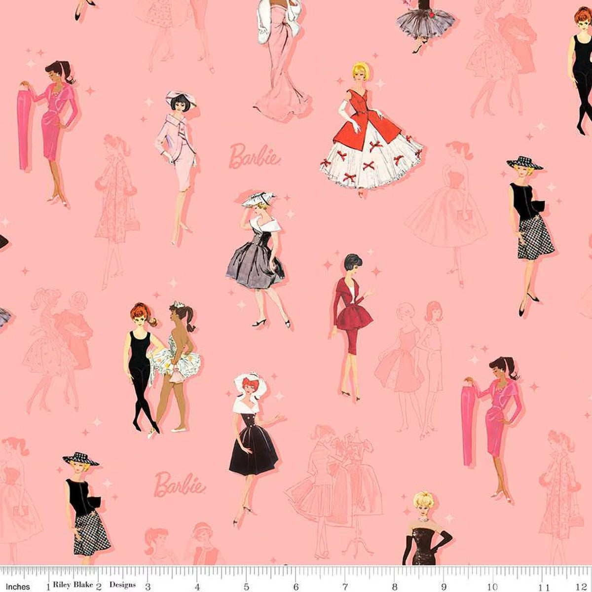 Riley Blake Barbie Vintage Main Pink novelty quilting cotton