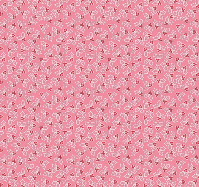 Riley Blake Cozy Christmas Holly Pink cotton quilting fabric