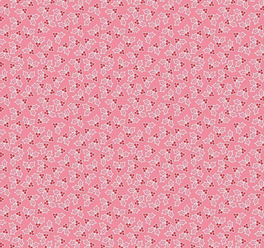 Riley Blake Cozy Christmas Holly Pink cotton quilting fabric