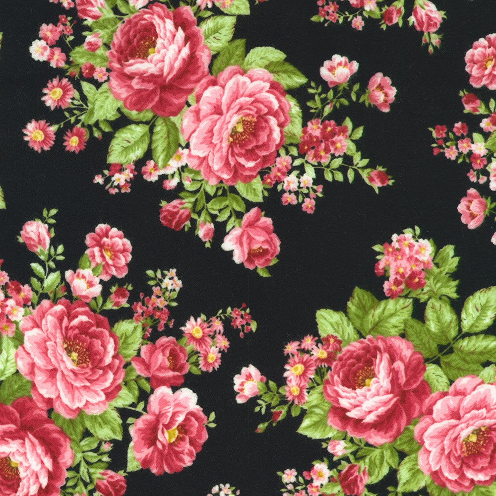 Robert Kaufman Bouquet of Roses Black floral flannel fabric